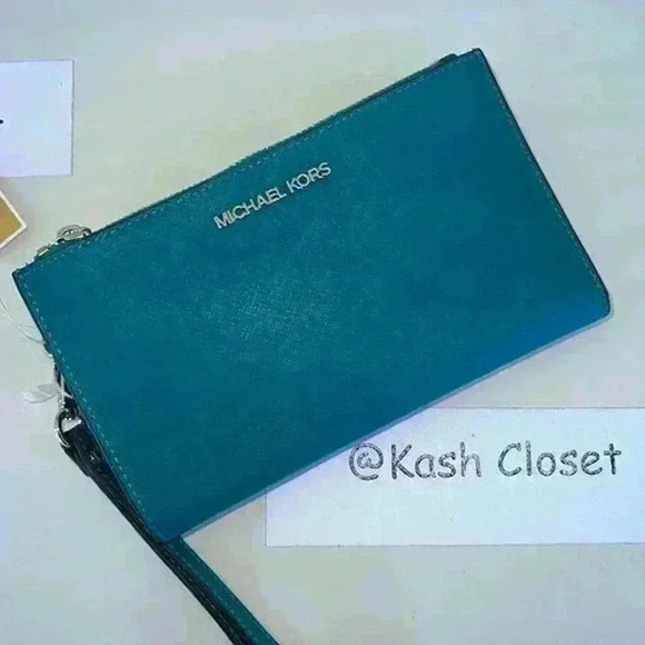Michael kors Double Zip Wristlet Wallet Phone Purse Lagoon - Picture 1 of 9